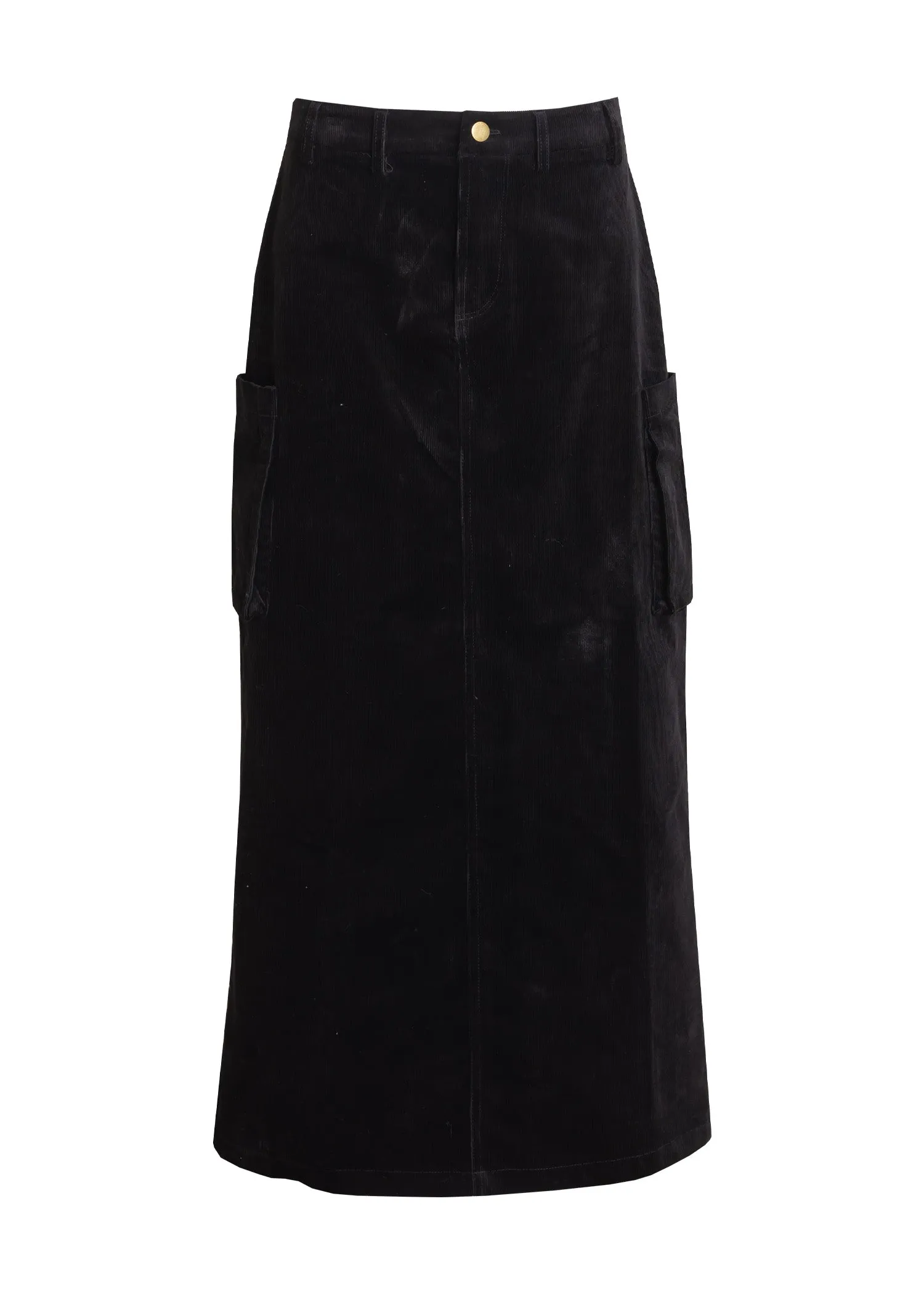 Black Corduroy Cargo Skirt