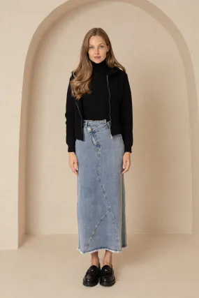 Blue Cross Button Denim Skirt