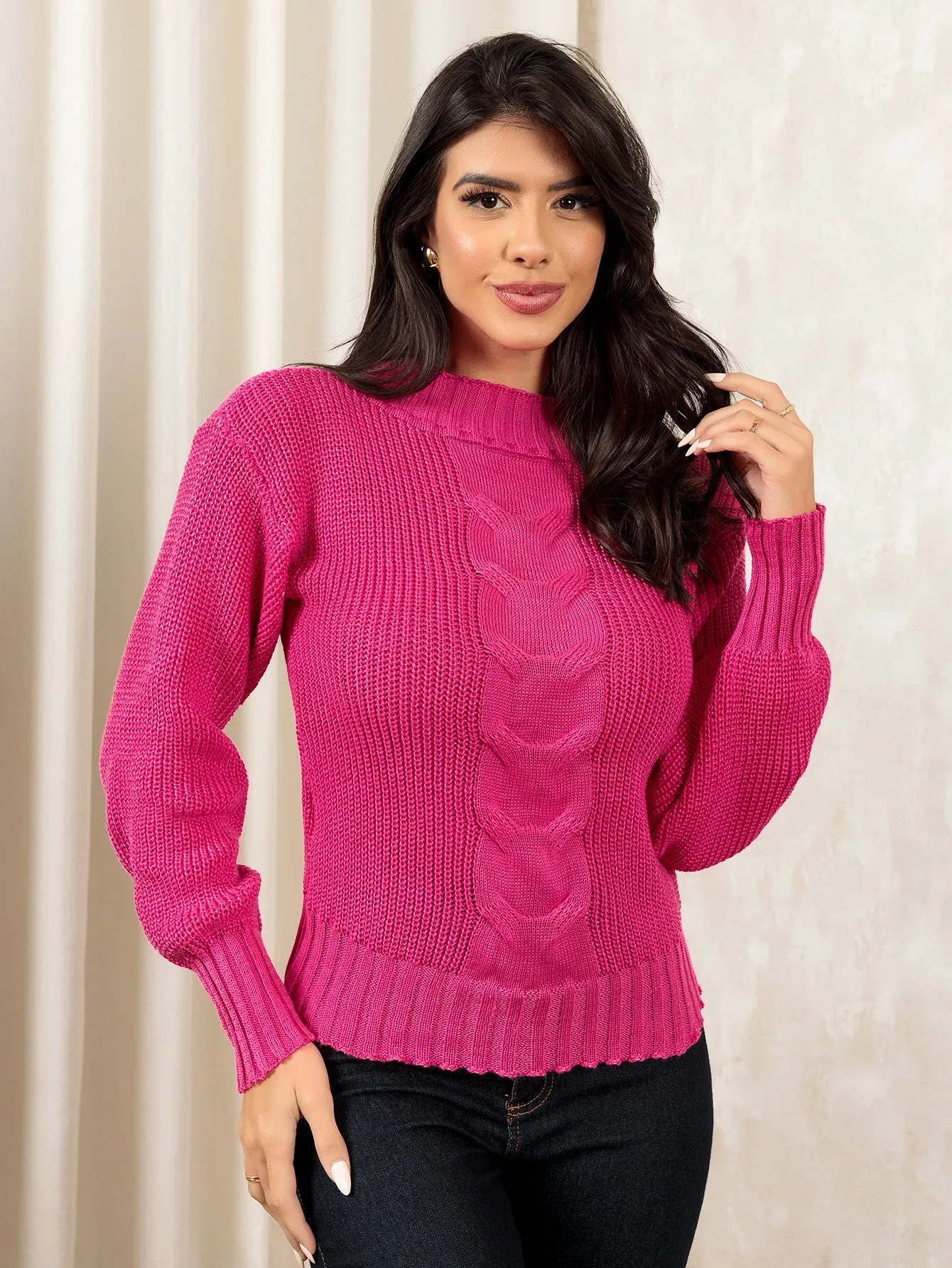 Blusa De Frio Feminina Tricot Trança Central - Luana