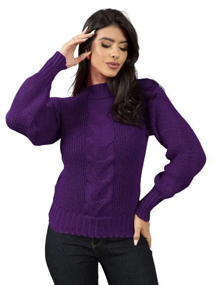 Blusa De Frio Feminina Tricot Trança Central - Luana