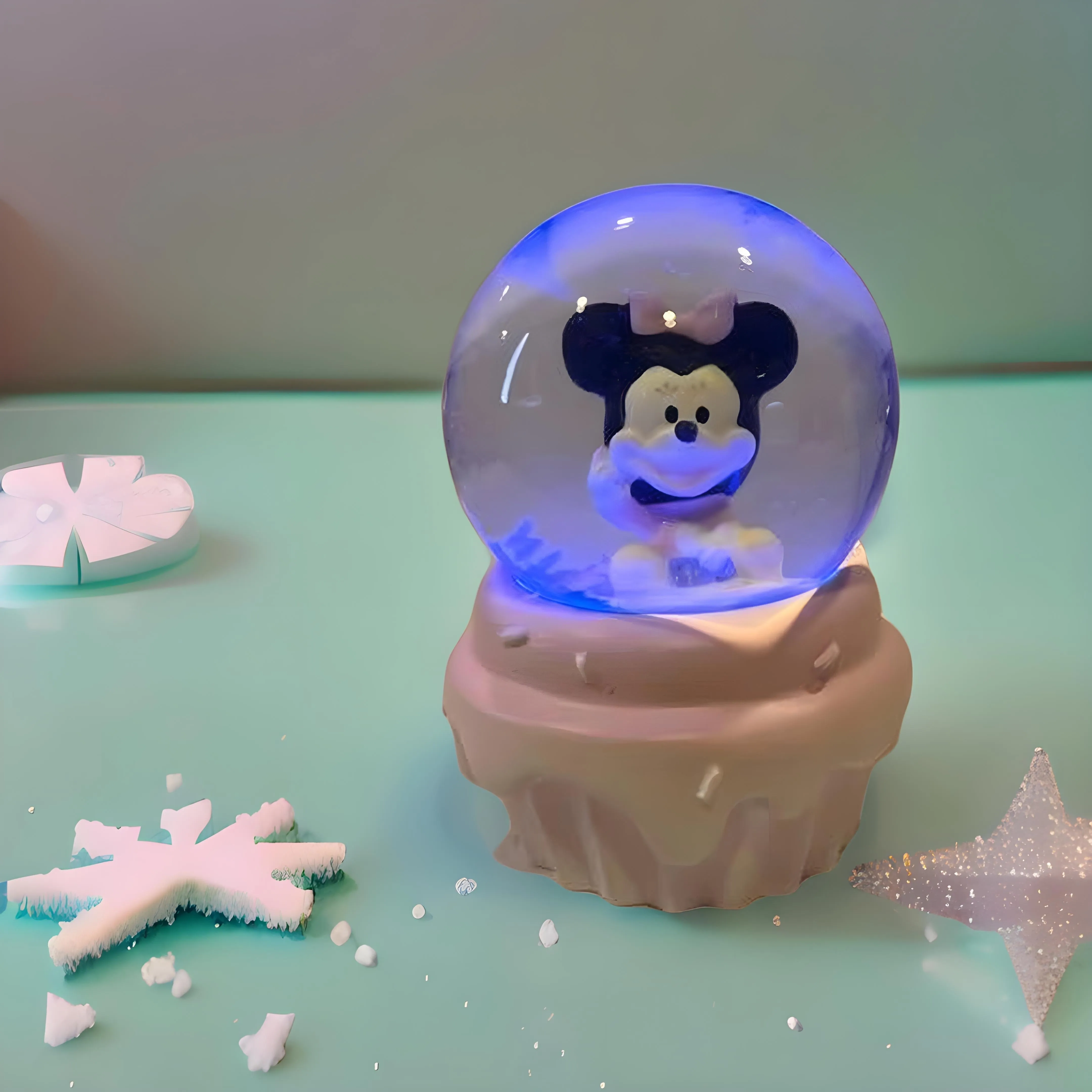 Bola de Cristal Mickey Mouse y sus Amigos Tamaño Grande Pintada a Mano con Luz,Nieve  - Personajes Mickey Mouse,Minnie Mouse,Pato Donald y Daisy