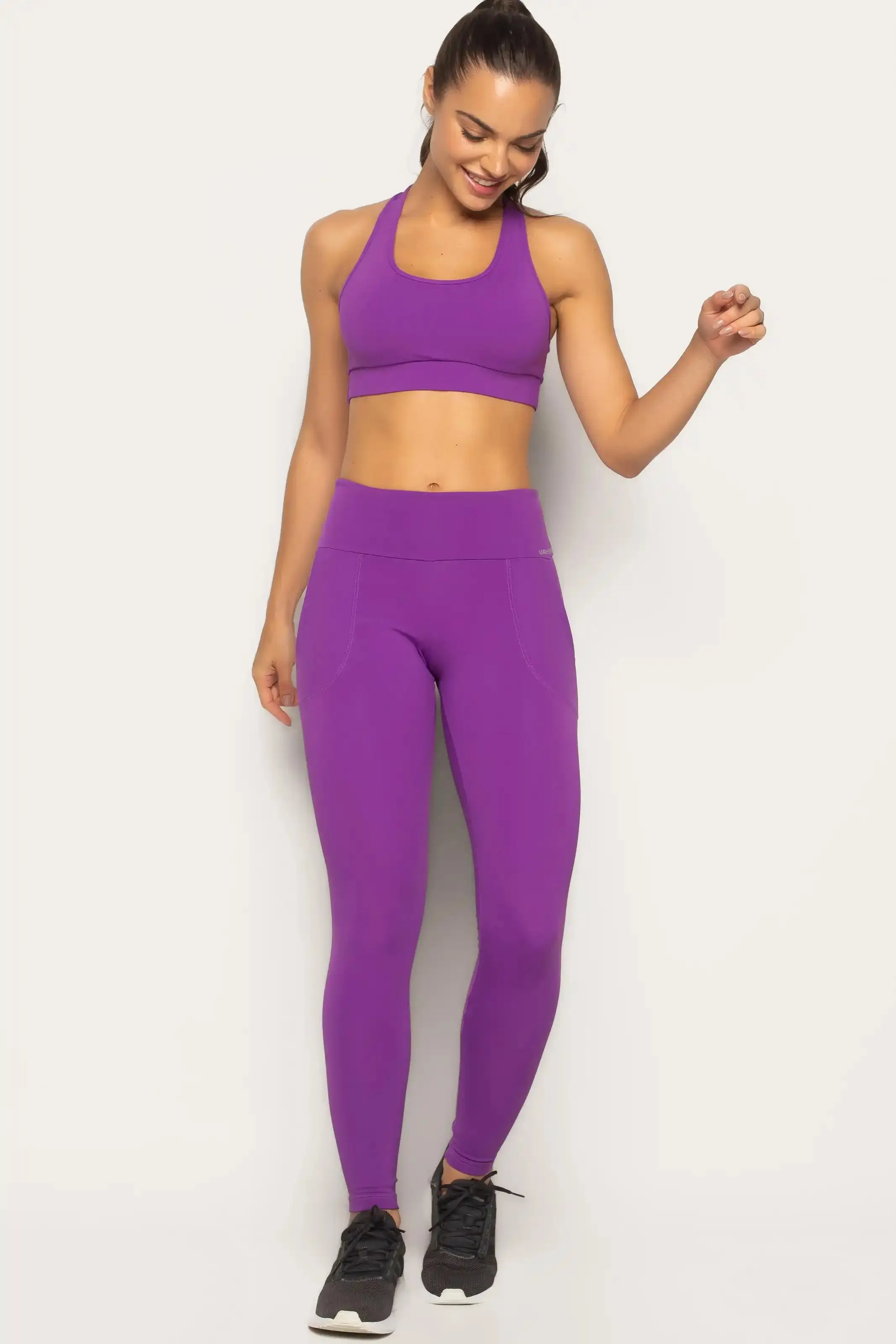 Calça Legging Modeladora com Bolso Roxa