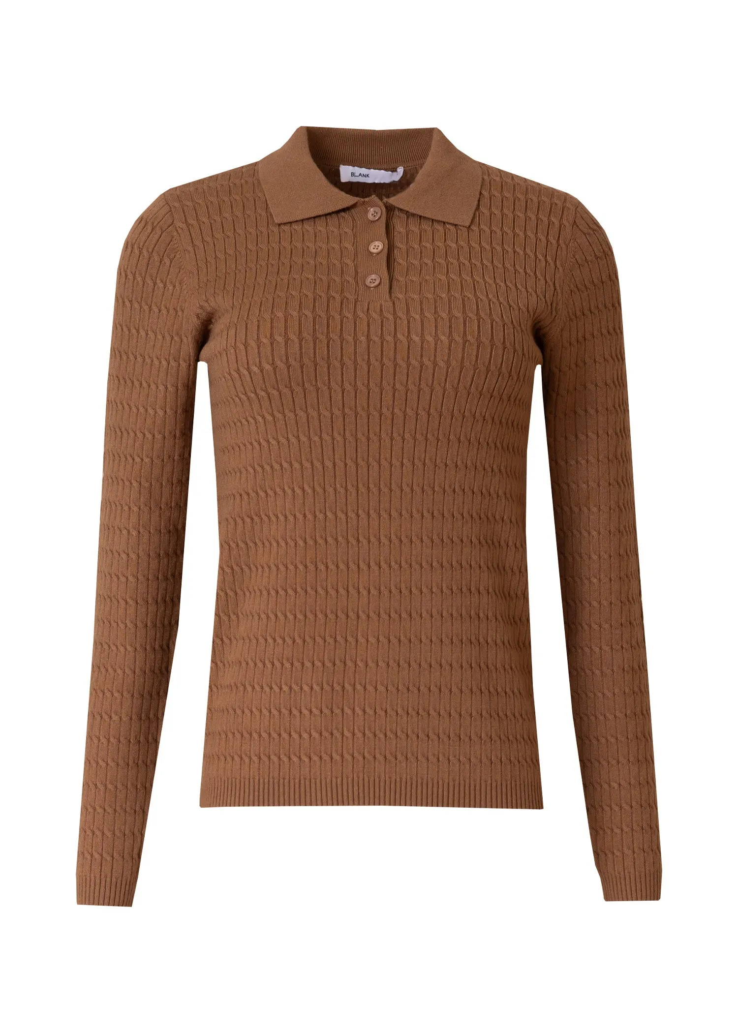 Camel Cable Knit Polo Tee