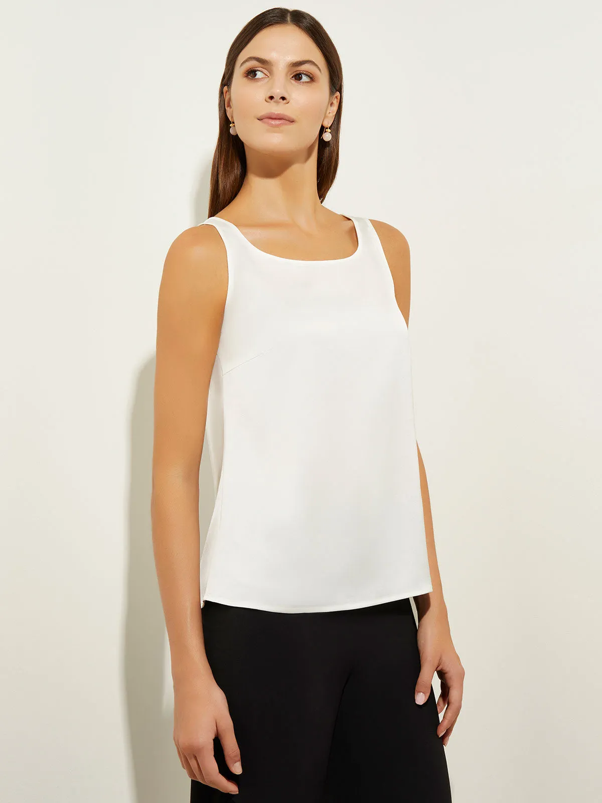 Classic Crepe de Chine Tank Top, White