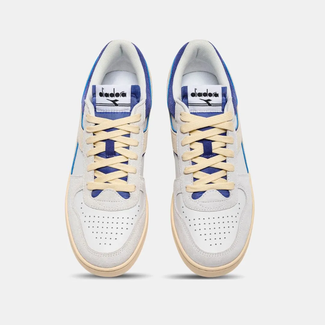 Diadora Magic Basket Low Suede Leather White Blue Eyes