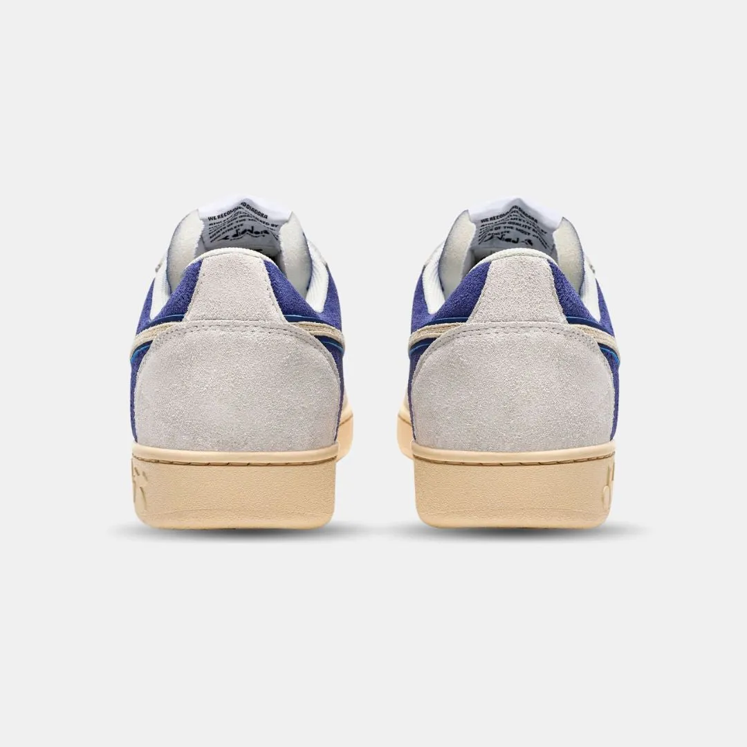 Diadora Magic Basket Low Suede Leather White Blue Eyes