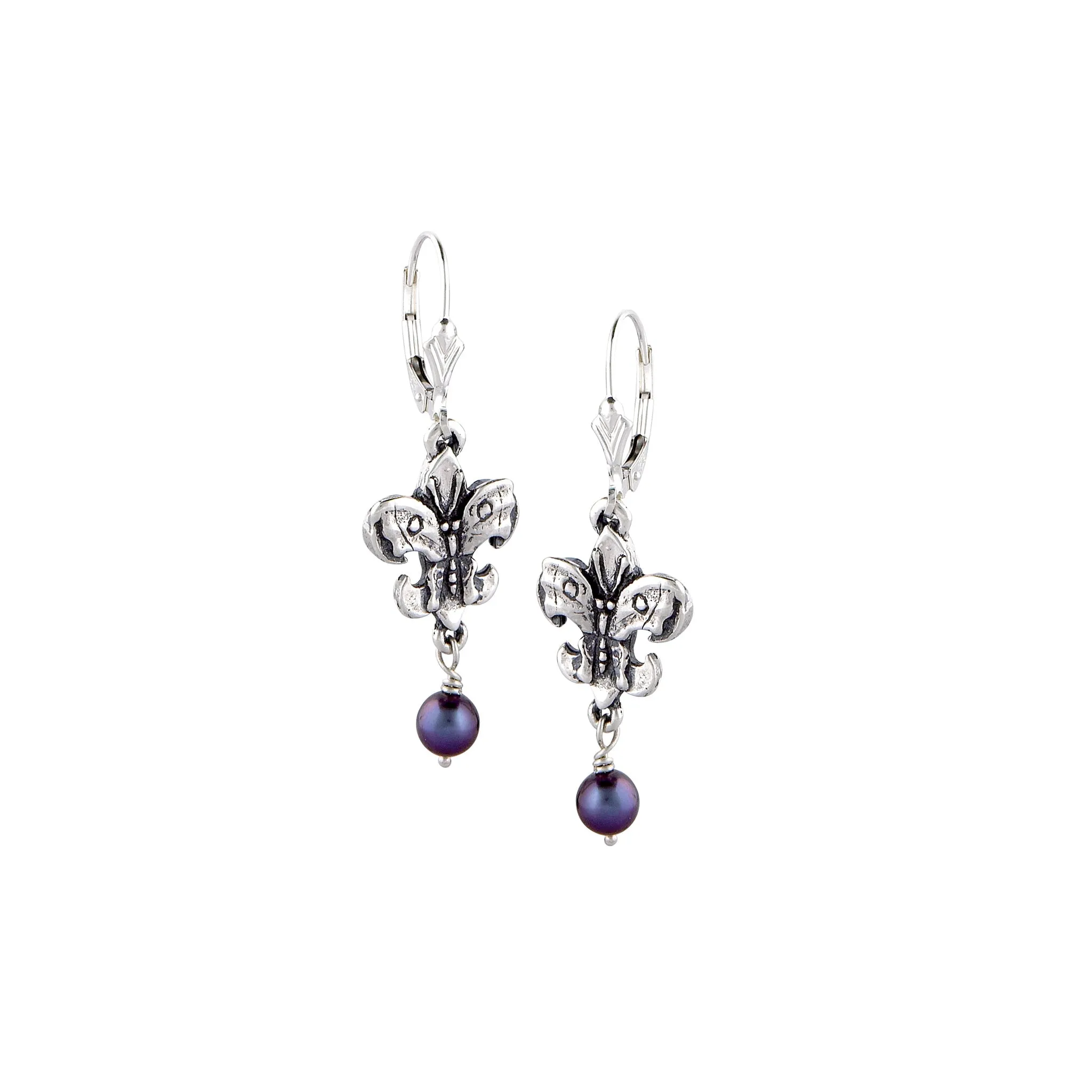 Fleur de Lis Butterfly Small Pearl Earrings