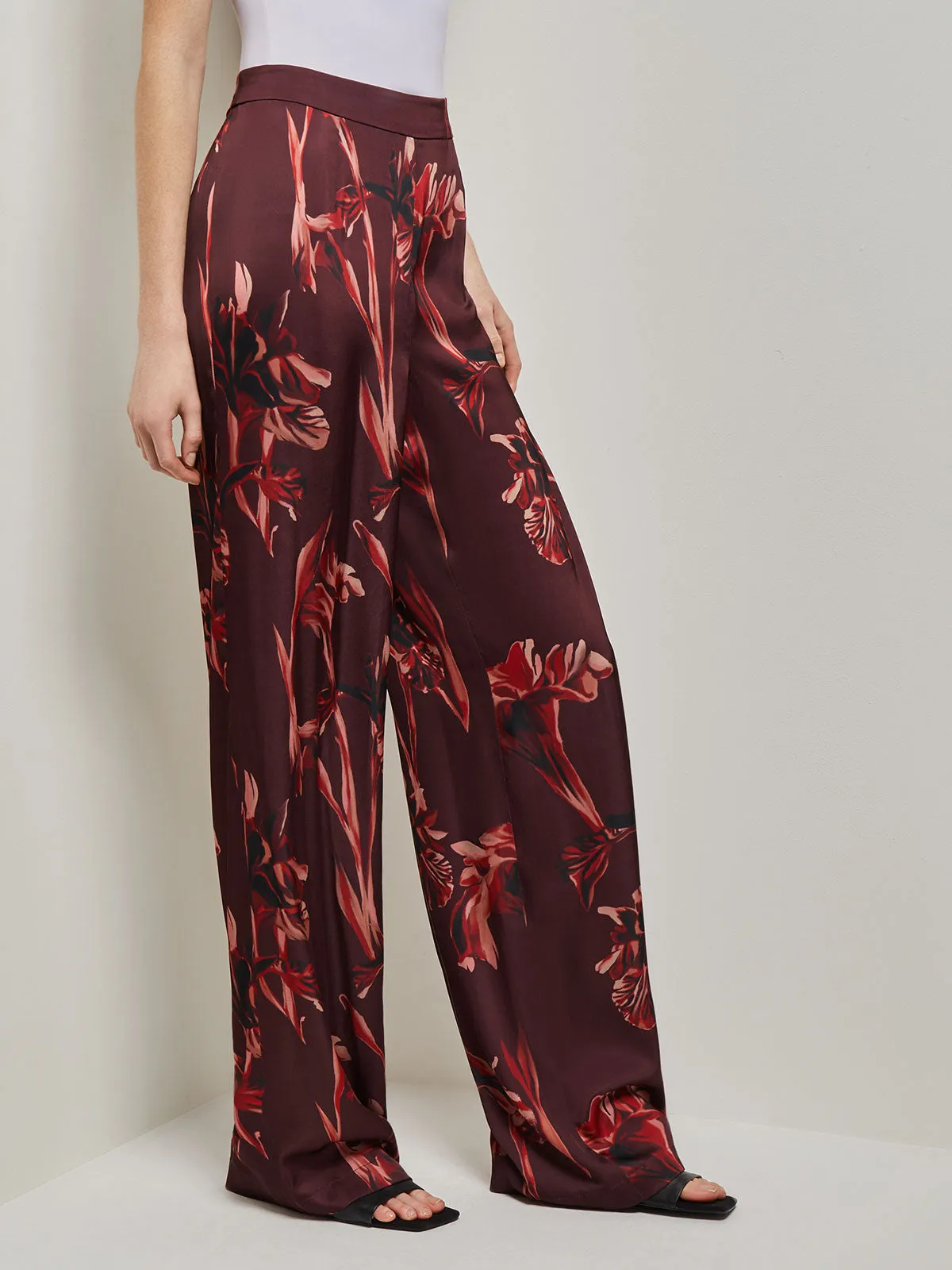 Floral Straight Leg Crepe de Chine Pants