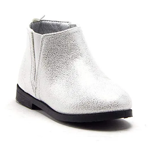 Little Toddler Girls' Ankle High Metallic Shine Booties Zipped Chelsea Dress Boots