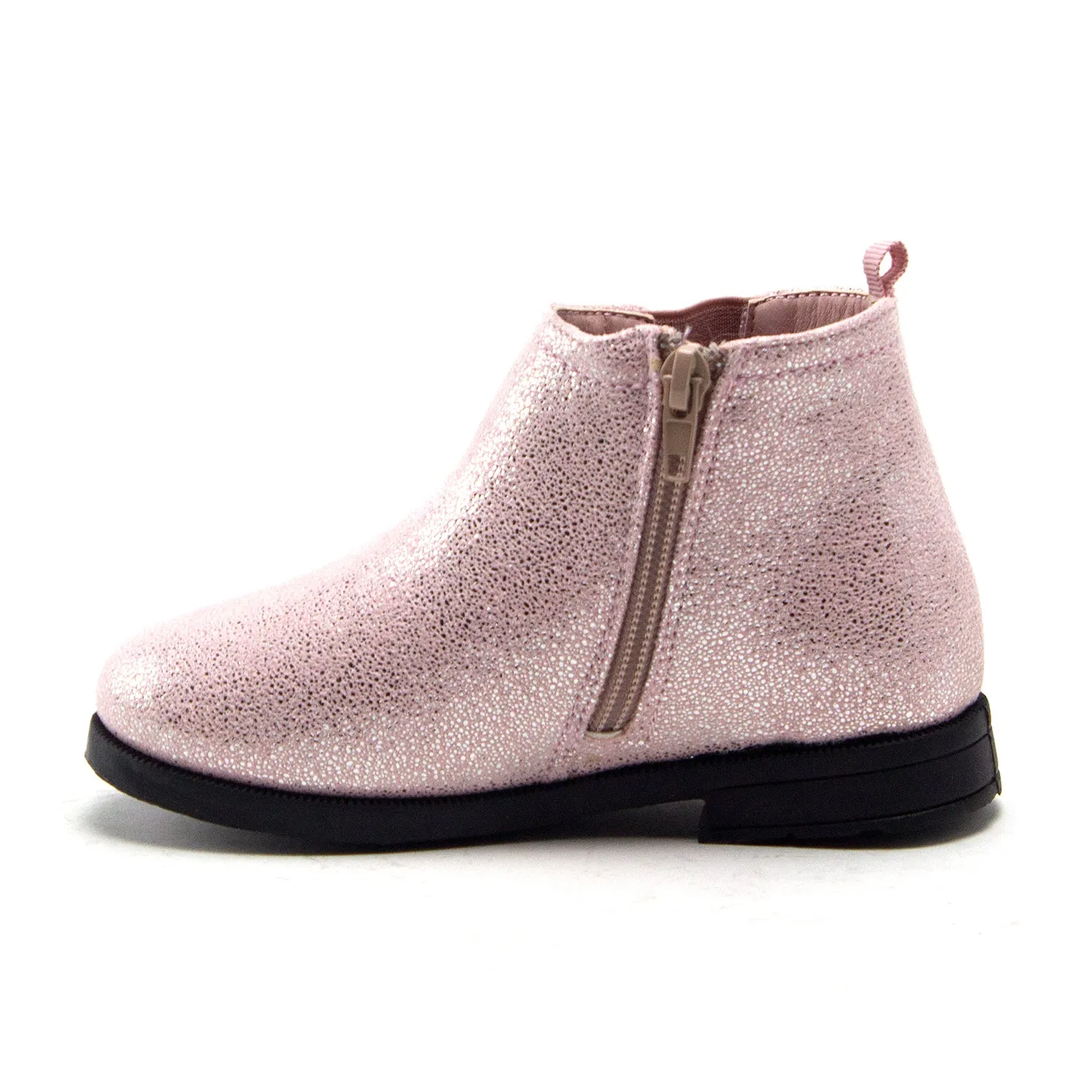 Little Toddler Girls' Ankle High Metallic Shine Booties Zipped Chelsea Dress Boots