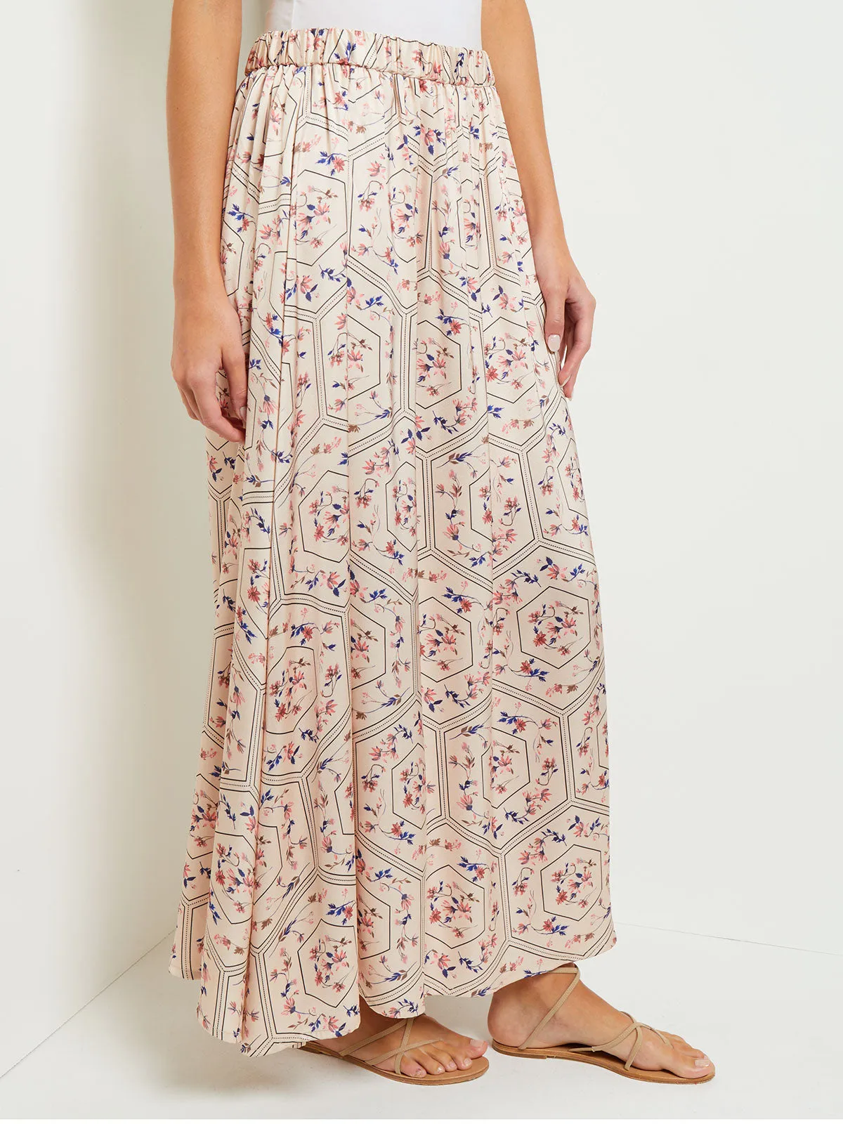 Maxi A-Line Pleated Skirt - Floral Print Crepe de Chine