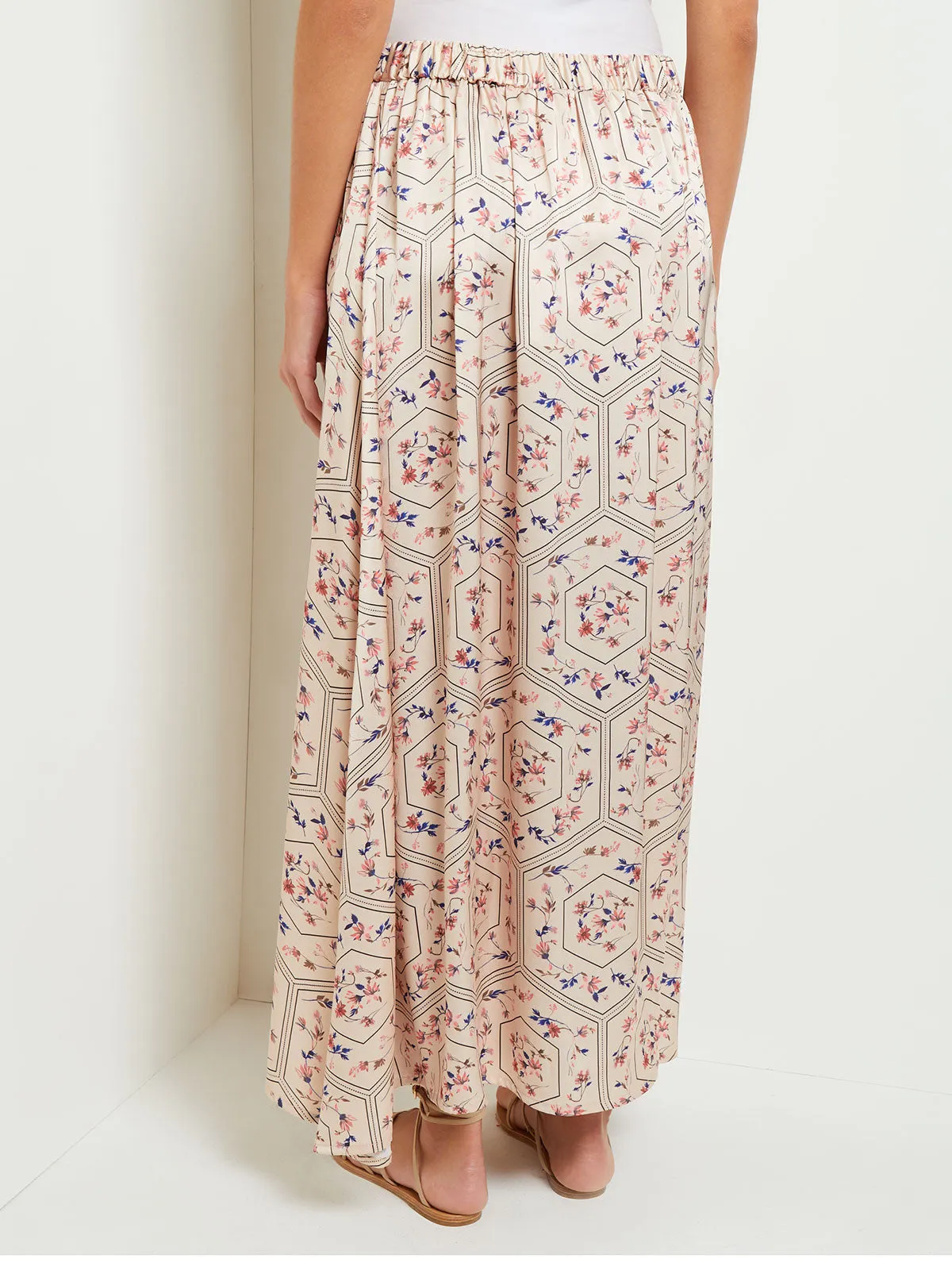 Maxi A-Line Pleated Skirt - Floral Print Crepe de Chine