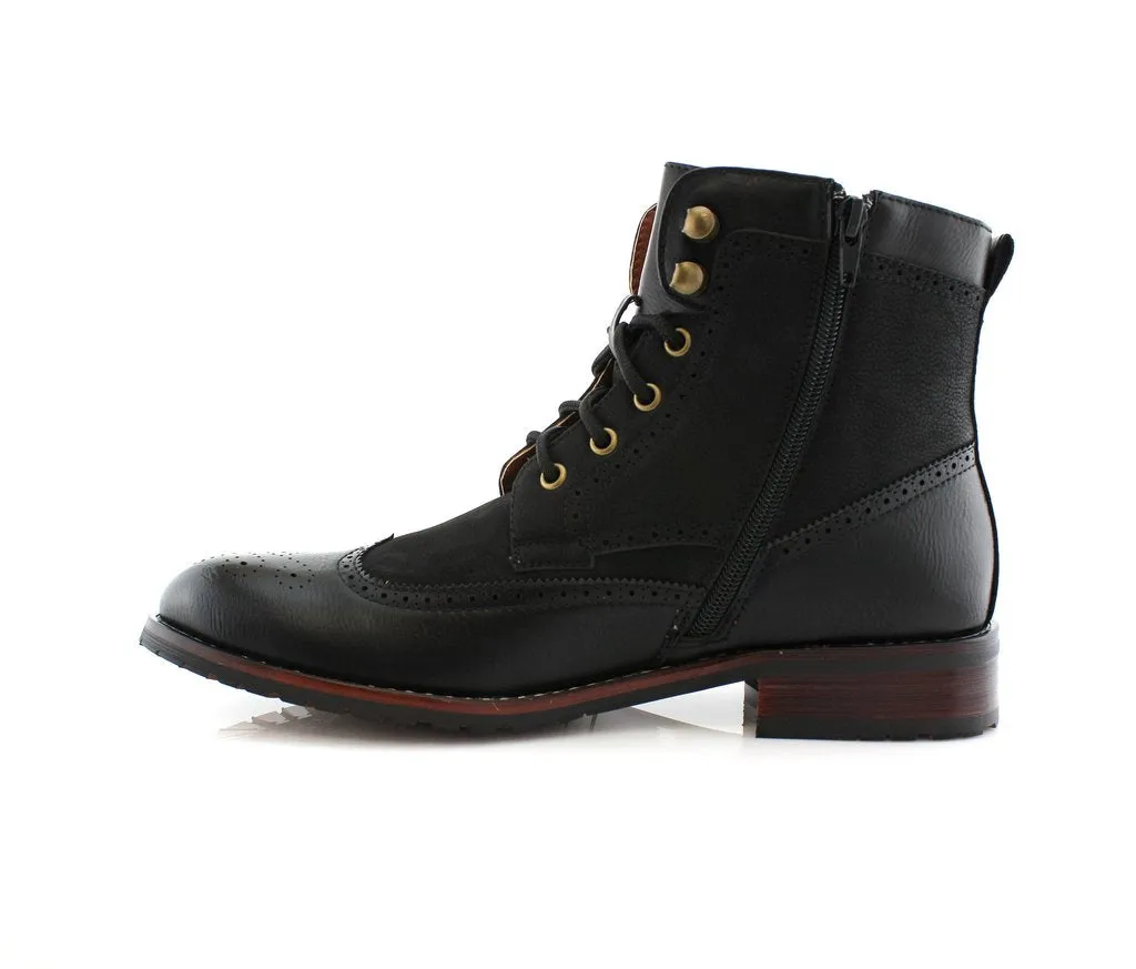 Men's MPX-808567 Lace Up Wing Tip Perforated Dress Boot