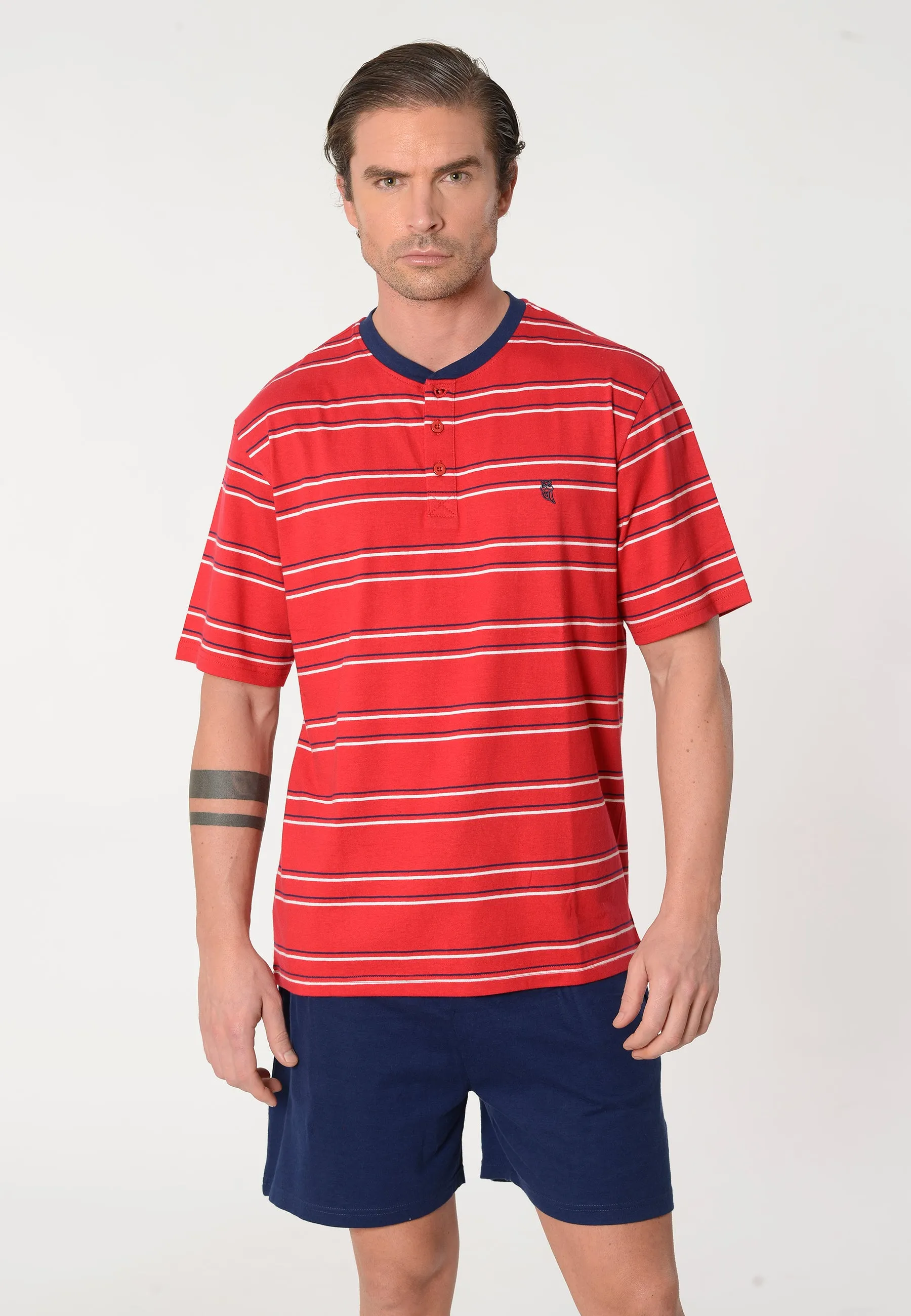 Pijama Hombre Corto Tapeta Punto Rayas - Rojo 3555_94