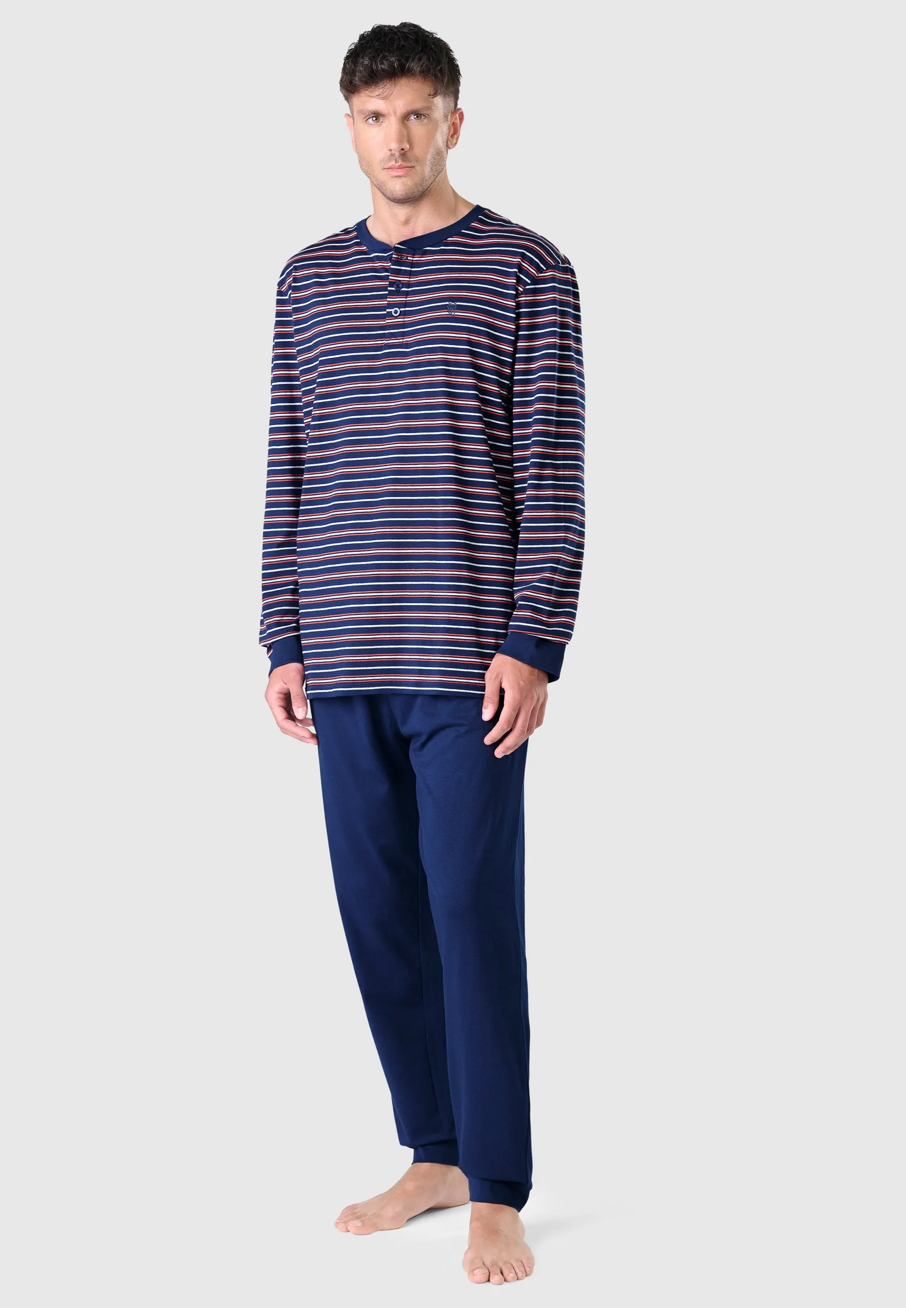 Pijama Hombre Largo Tapeta Punto Rayas - Azul 5309_39