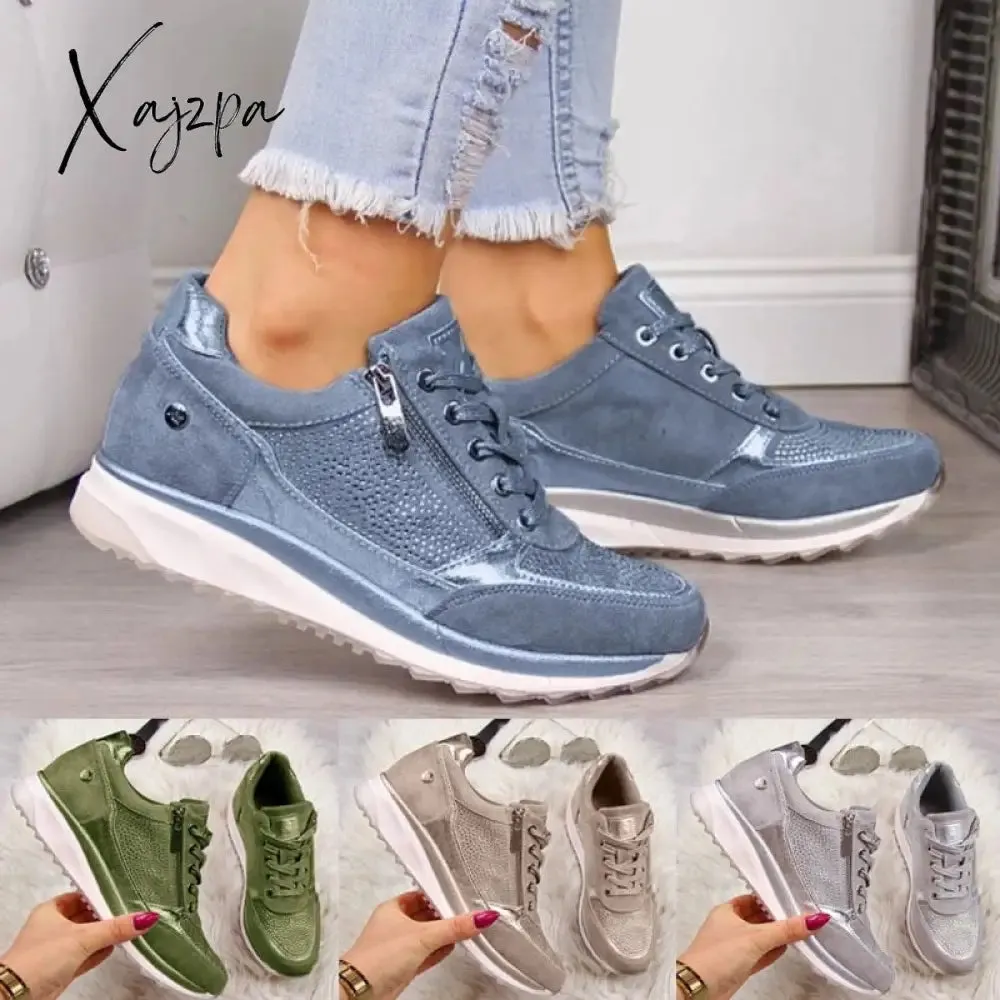 Xajzpa - Women's Shoes Silver Sneakers Zipper Thick Bottom Sneakers Women's Shoes Casual Lace-up Tenis Feminino Zapatos De Mujer