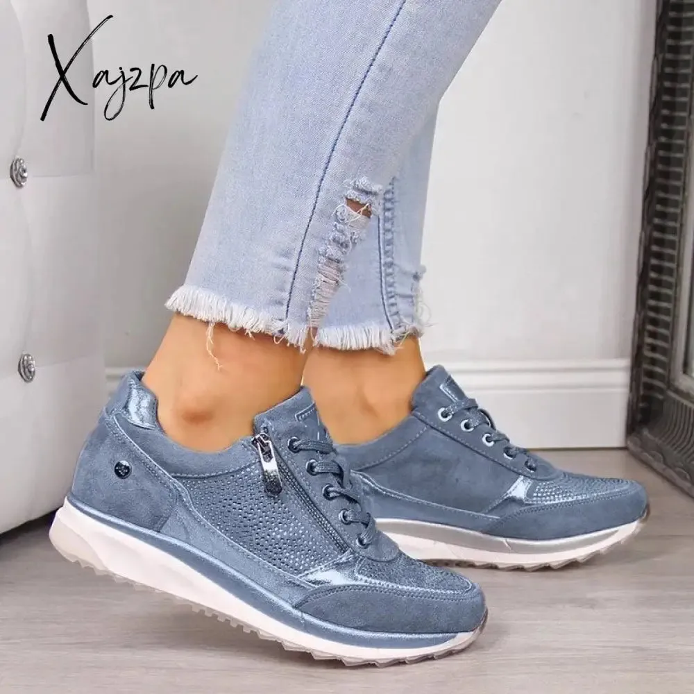 Xajzpa - Women's Shoes Silver Sneakers Zipper Thick Bottom Sneakers Women's Shoes Casual Lace-up Tenis Feminino Zapatos De Mujer