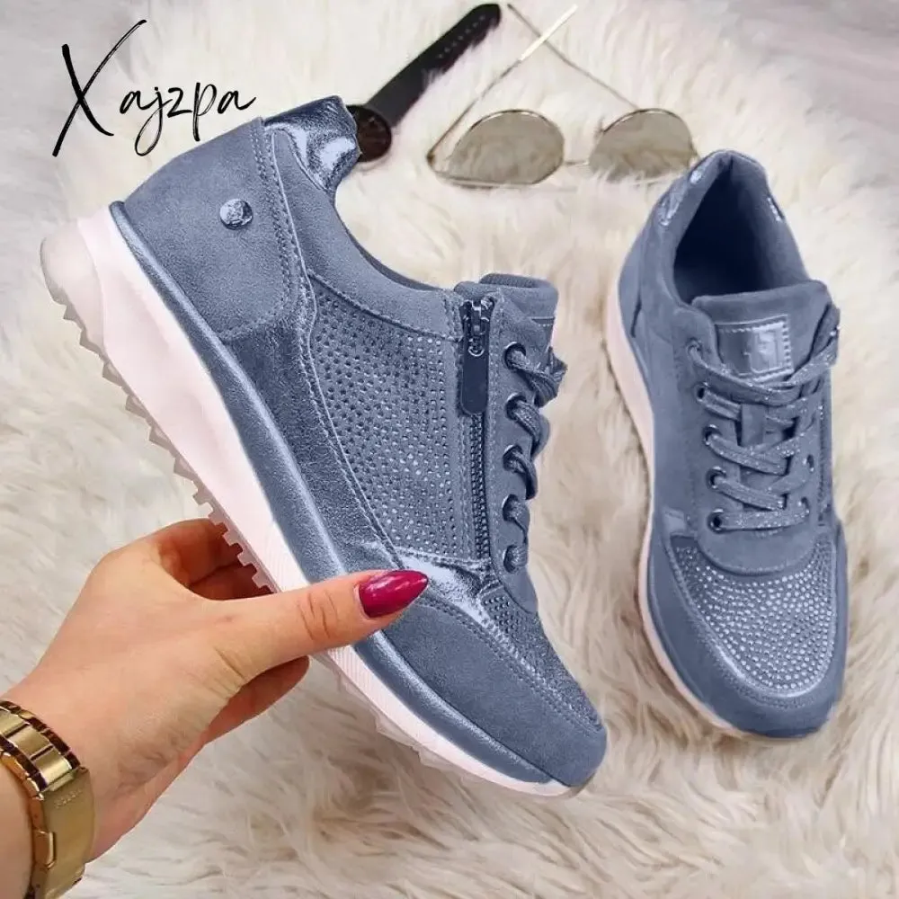 Xajzpa - Women's Shoes Silver Sneakers Zipper Thick Bottom Sneakers Women's Shoes Casual Lace-up Tenis Feminino Zapatos De Mujer